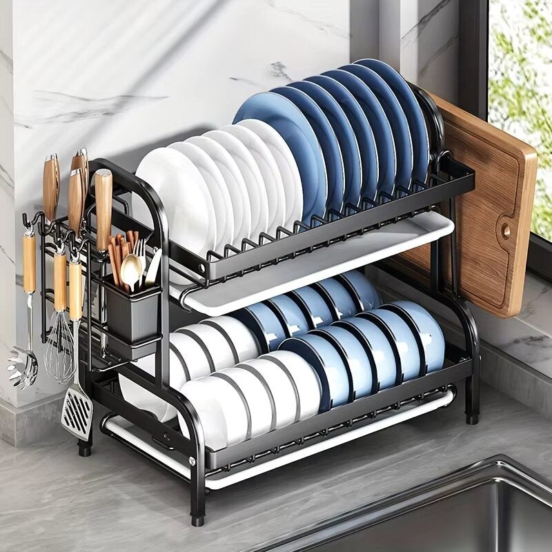 Dish Drying Rack 2-Tier Rust-Proof Compact Kitchen Organizer - Image 3
