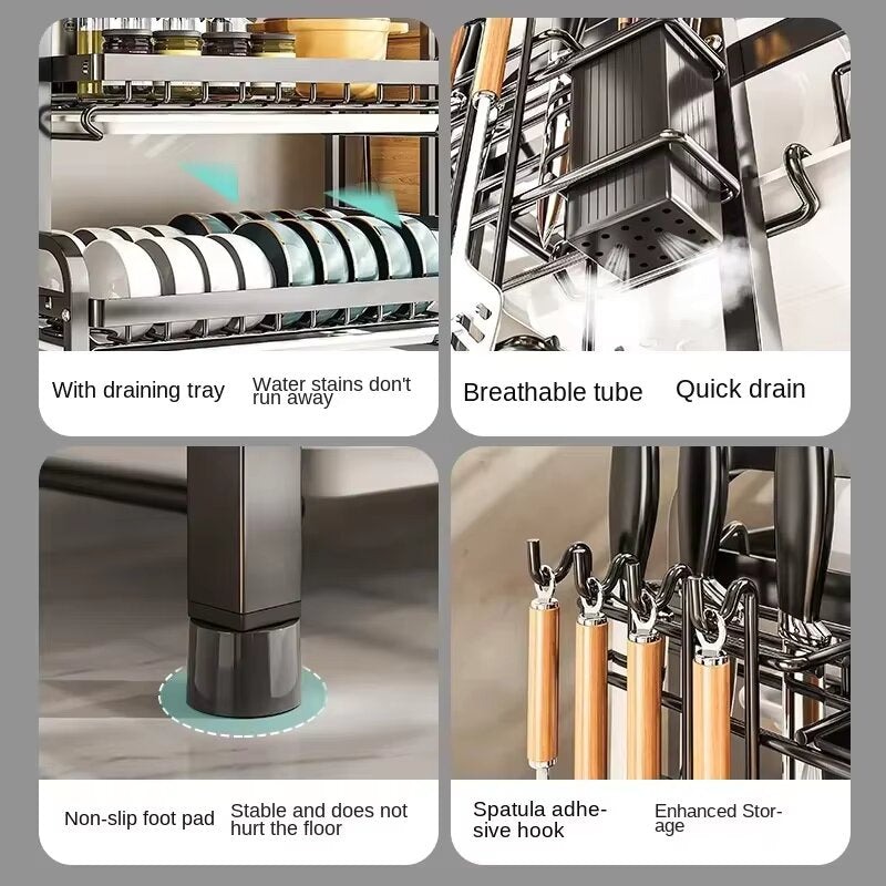 Dish Drying Rack 2-Tier Rust-Proof Compact Kitchen Organizer - Image 6